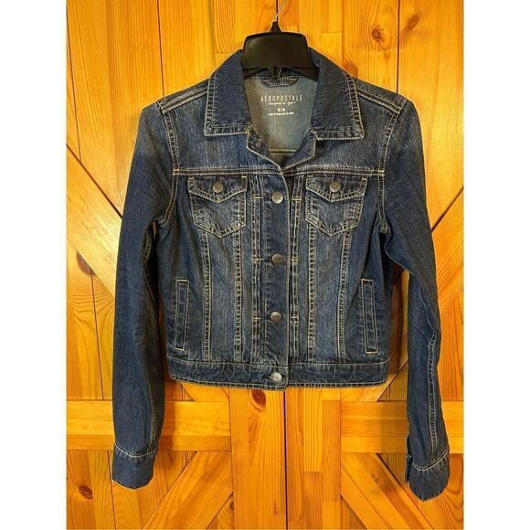 Aeropostale Blue Jean Jacket Medium Y2K Dark Wash Button Up Pockets (0925) - Picture 1 of 6